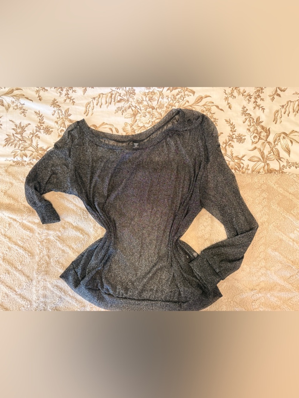 Shimmery Metallic Long Sleeve Top - Gray/Silver